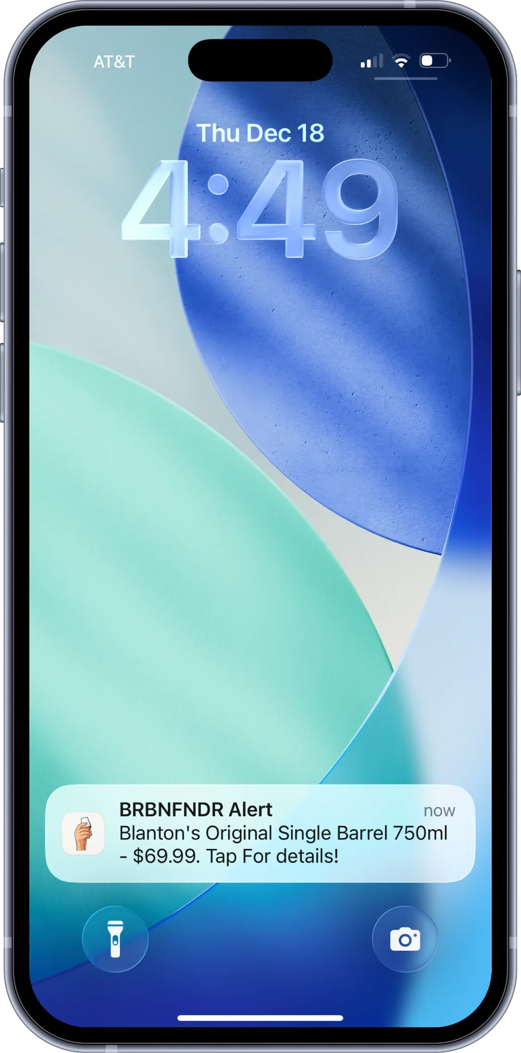 BRBNFNDR rare bottle alert notification on a phone screen for a newly available release